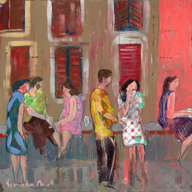 Painting Un apperol sptritz sur cette place à Rome by Lourdes Ral | Painting Figurative Life style Acrylic