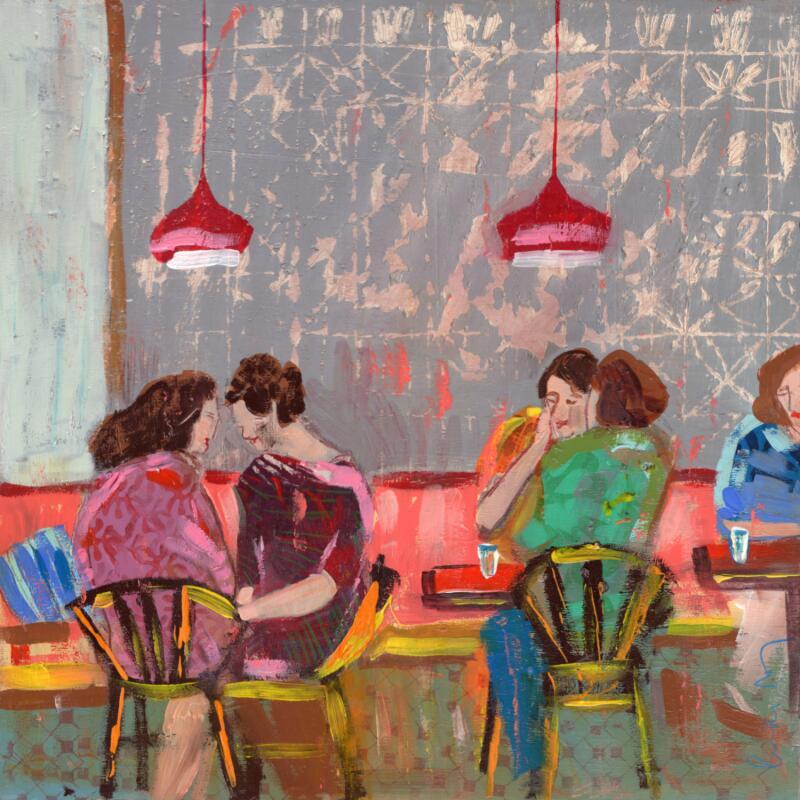 Painting café, matcha et complicité by Lourdes Ral | Painting Figurative Life style Acrylic