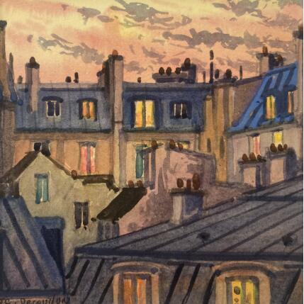 Peinture Soir d'Automne par Decoudun Jean charles | Tableau Figuratif Aquarelle Urbain
