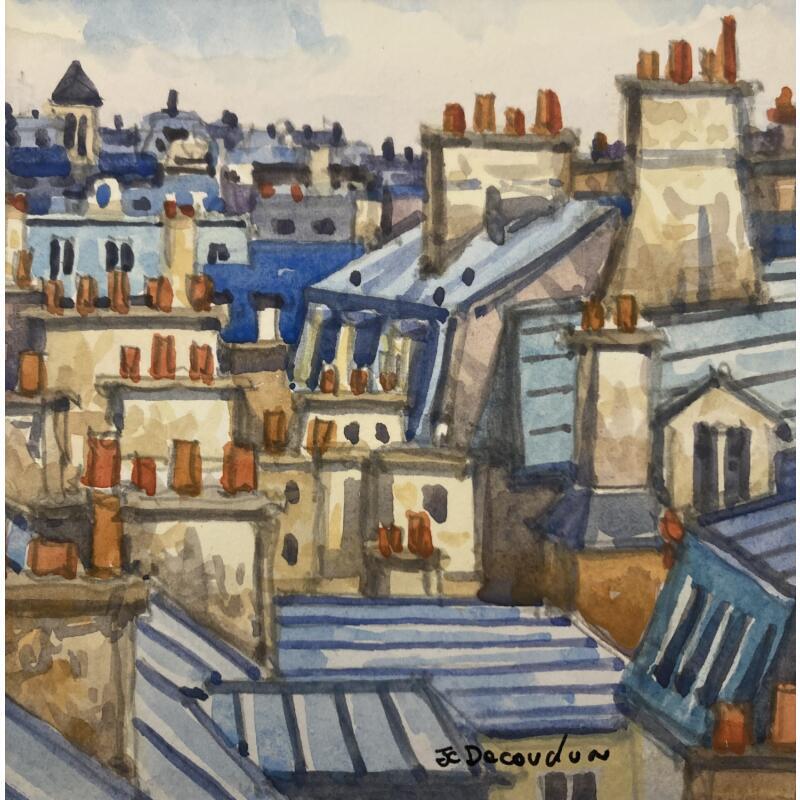 Gemälde Les chemisées de Paris von Decoudun Jean charles | Gemälde Figurativ Urban Aquarell