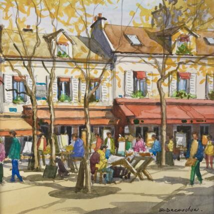 Peinture Montmartre et ses peintres par Decoudun Jean charles | Tableau Figuratif Aquarelle Urbain