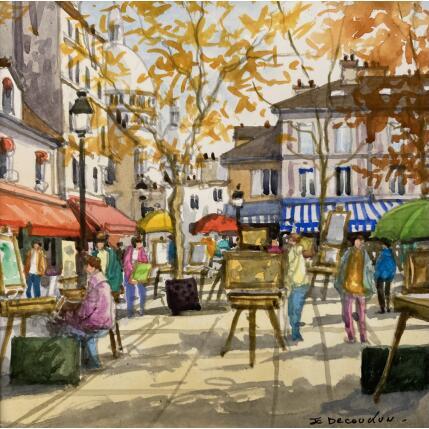 Peinture Paris la place du Tertre à Montmartre par Decoudun Jean charles | Tableau Figuratif Aquarelle Urbain