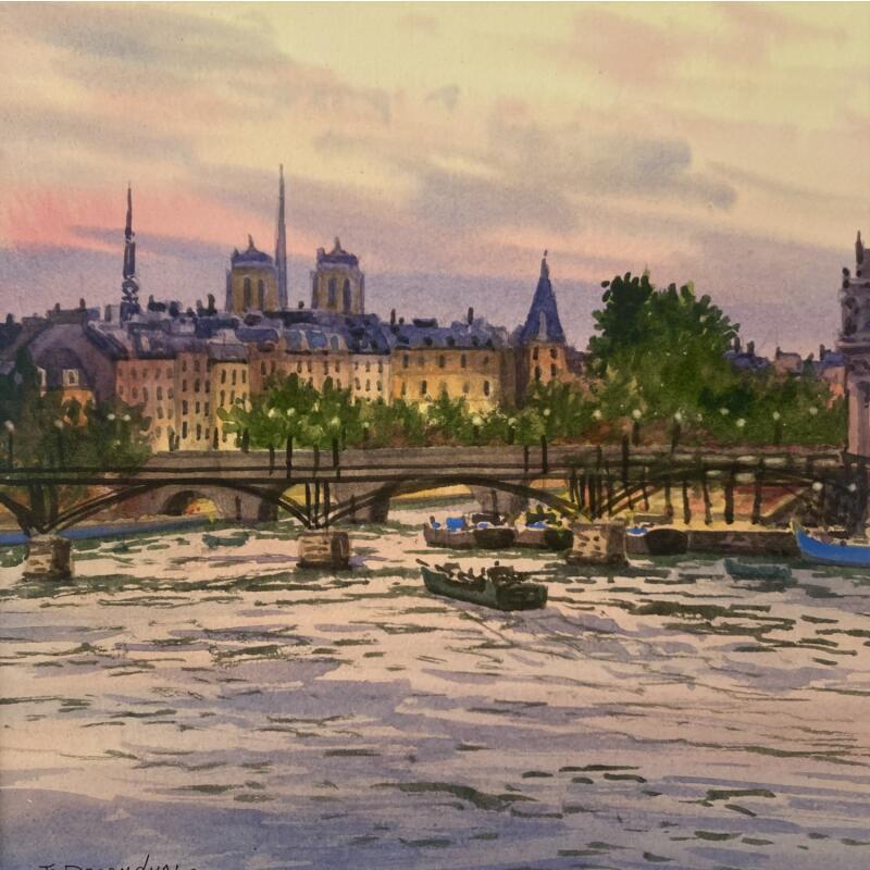 Painting La passerelle des Arts by Decoudun Jean charles | Painting Figurative Urban Watercolor