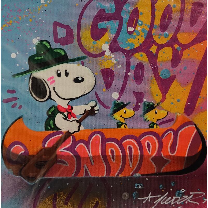 Painting Snoopy canoë 2 by Lemoine Mael | Painting Pop-art Pop icons Graffiti Acrylic