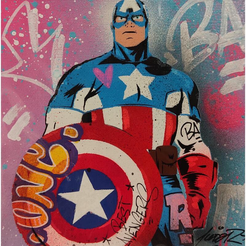 Painting Captain America by Lemoine Mael | Painting Pop-art Pop icons Graffiti Acrylic