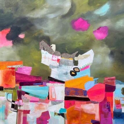 Painting Refuge du dernier poète by Lau Blou | Painting Abstract Acrylic, Cardboard, Gluing, Gold leaf, Pastel