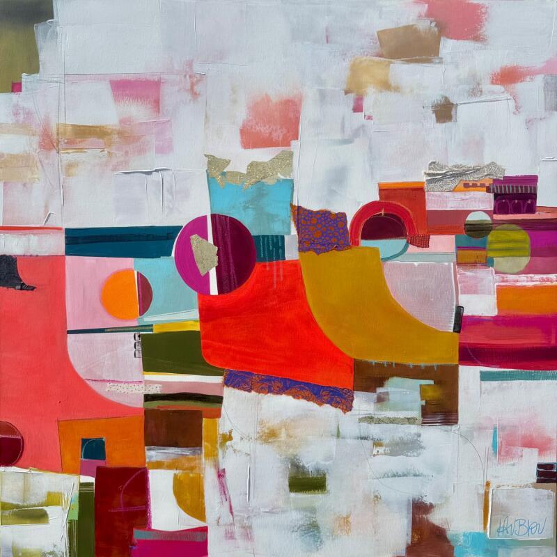 Painting Evolution by Lau Blou | Painting Abstract Cardboard Acrylic Gluing Pastel Gold leaf