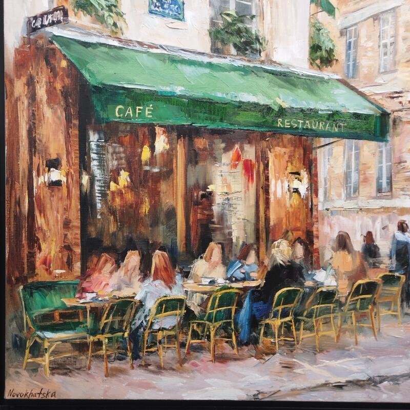 Painting Café Vert by Novokhatska Olga | Painting Figurative Urban Oil Acrylic