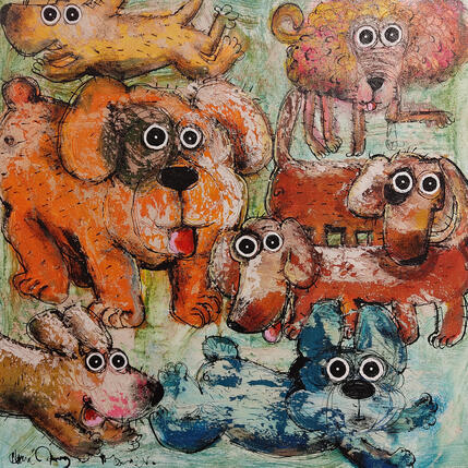 Painting C’est la fête au square by Maury Hervé | Painting Raw art Acrylic, Ink Animals