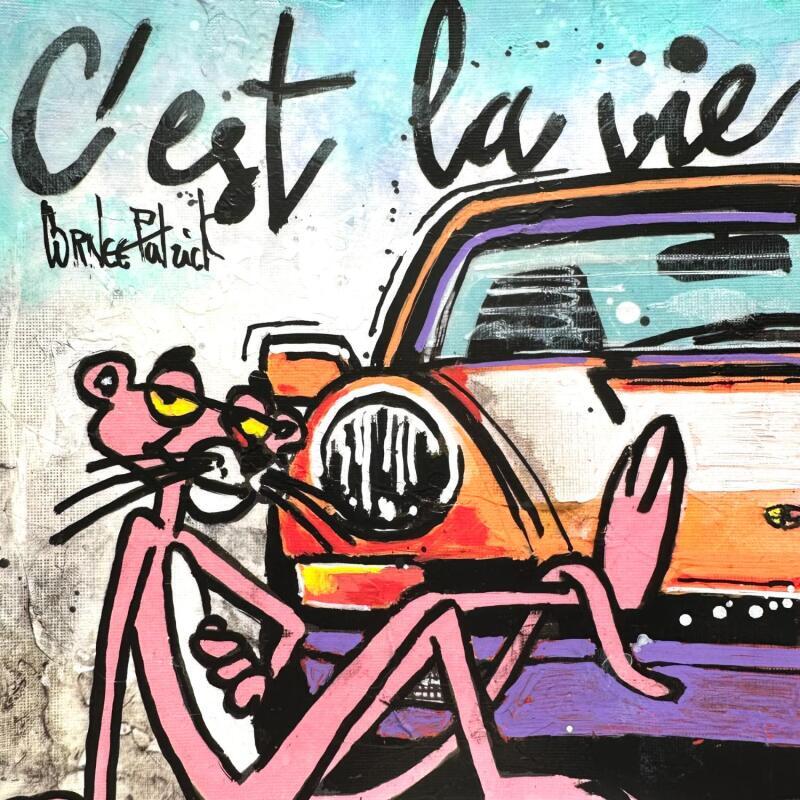 Peinture La Panthère rose et sa Porsche par Cornée Patrick | Tableau Pop-art Cinéma Icones Pop Enfant Graffiti Huile