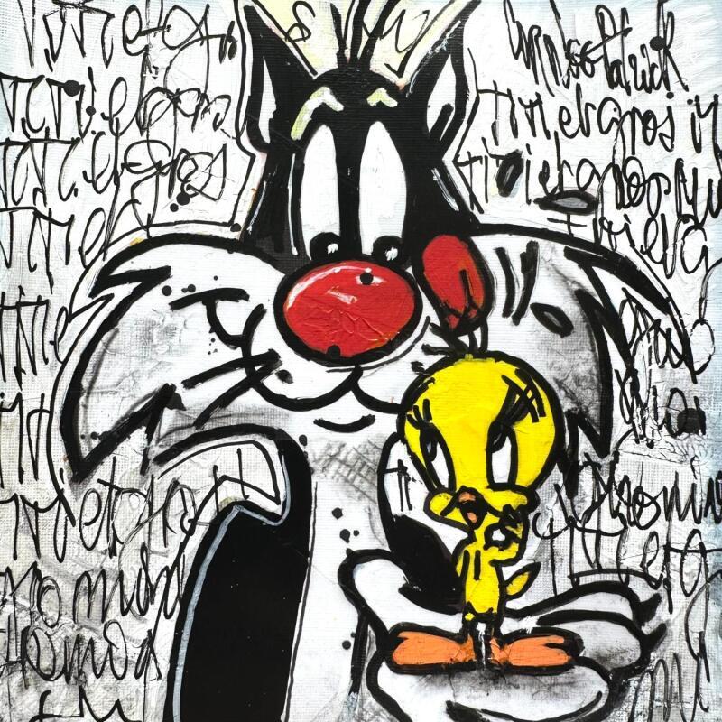 Peinture Titi et Grosminet par Cornée Patrick | Tableau Pop-art Cinéma Icones Pop Enfant Graffiti Huile