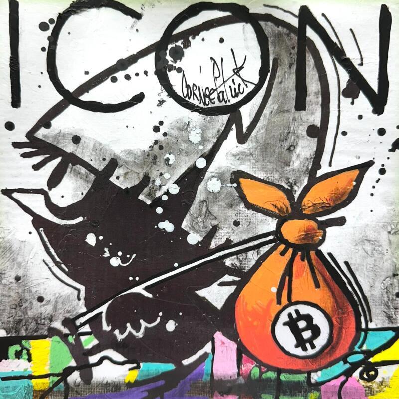 Peinture Calimero loves Bitcoins par Cornée Patrick | Tableau Pop-art Cinéma Icones Pop Enfant Graffiti Huile
