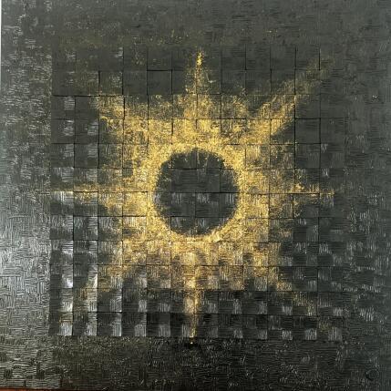 Painting Golden Sun by Bauquel Véronique | Painting Abstract Gluing Minimalist