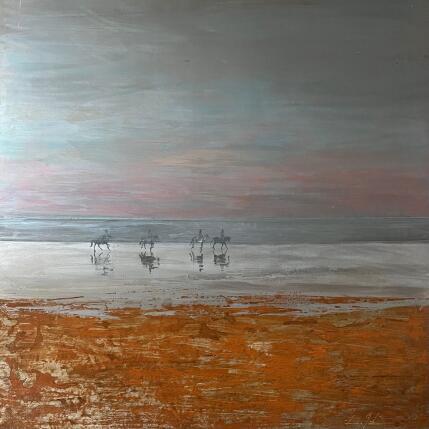 Painting Chevaux à la plage  by Mahieu Bertrand | Painting Figurative Metal Landscapes