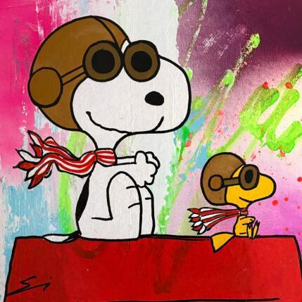 Painting Snoopy fly by Mestres Sergi | Painting Pop-art Acrylic, Graffiti Pop icons