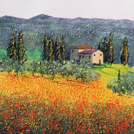 Peinture Coucher de soleil provençale par Dessapt Elika | Tableau Impressionnisme Acrylique, Sable