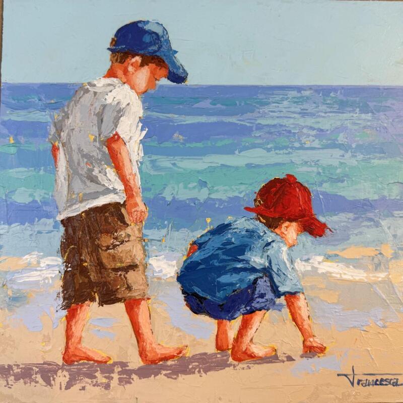 Painting NENS A LA PLATJA by Escobar Francesca | Painting Figurative Child Acrylic