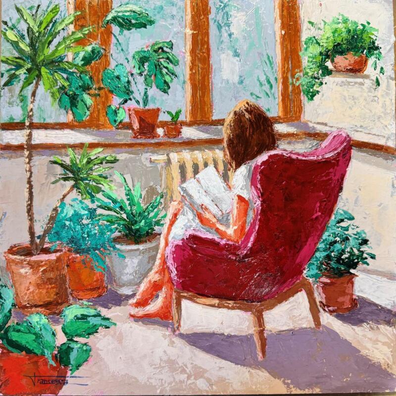 Painting LECTURA EN OTOÑO by Escobar Francesca | Painting Figurative Life style Acrylic