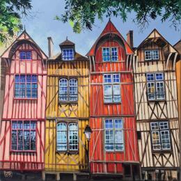 Gemälde  Troyes. The colors of the city. von Rasa | Gemälde Figurativ Acryl Urban