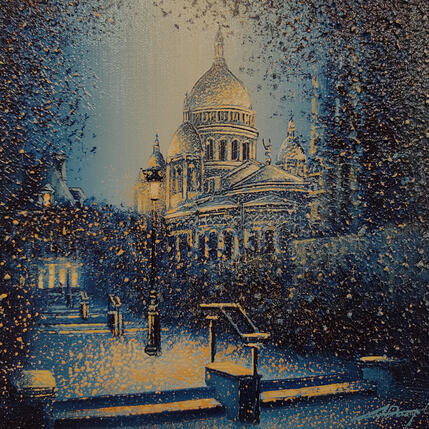 Peinture Montmartre la nuit par Dessapt Alan | Tableau Figuratif Acrylique, Huile Urbain