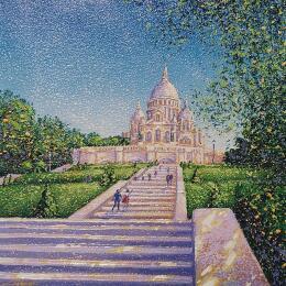 Gemälde Les marches vers le Sacré-Coeur von Dessapt Alan | Gemälde Figurativ Acryl, Öl Urban