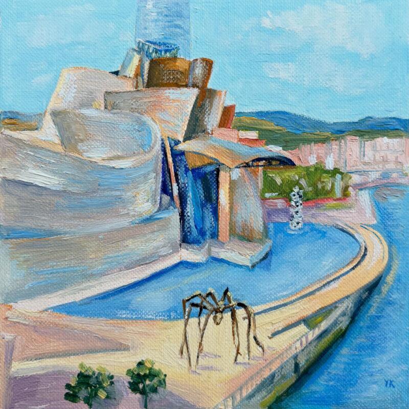 Pintura Musée Guggenheim de Bilbao por Kochevykh Yulia | Pintura Realismo Paisajes Urbano Arquitectura Aceite
