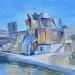 Painting Le Musée Guggenheim by Kochevykh Yulia | Painting Figurative Landscapes Urban Architecture Oil