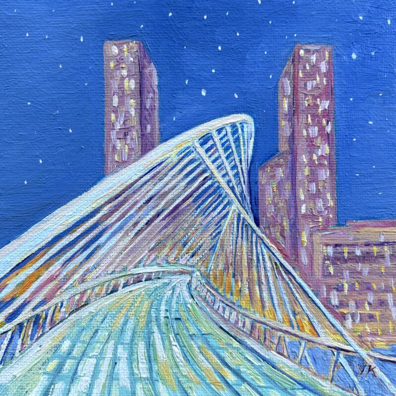 Painting Nuit étoilée à Bilbao by Kochevykh Yulia | Painting Figurative Landscapes Urban Architecture Oil