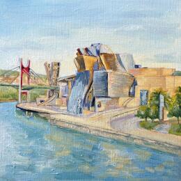 Painting Bilbao en soirée by Kochevykh Yulia | Painting Realism Oil, Paper Architecture, Landscapes, Pop icons, Urban