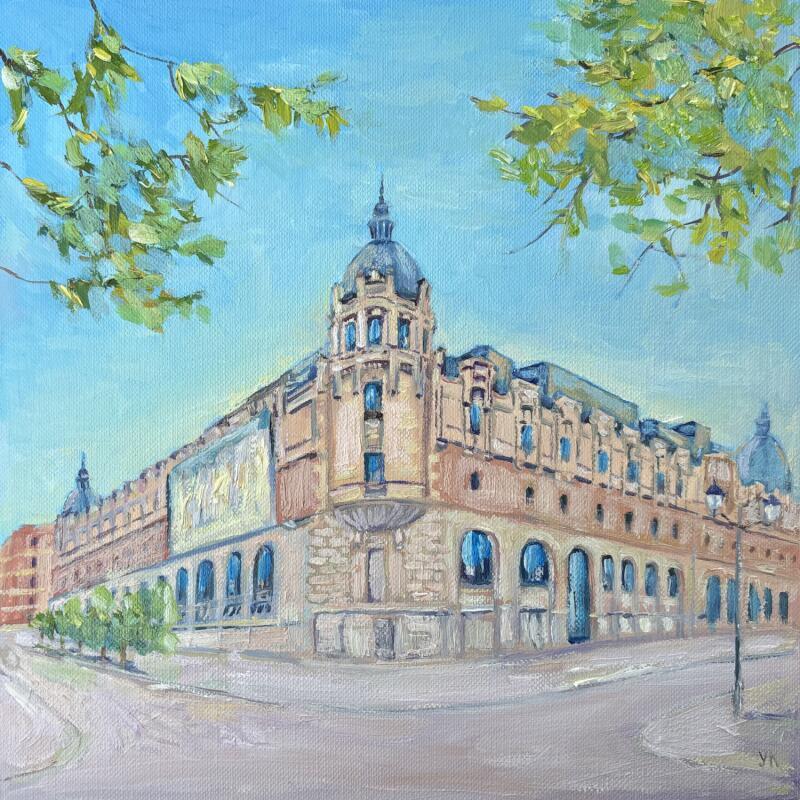 Painting Azkuna Zentroa by Kochevykh Yulia | Painting Raw art Landscapes Urban Architecture Oil Paper