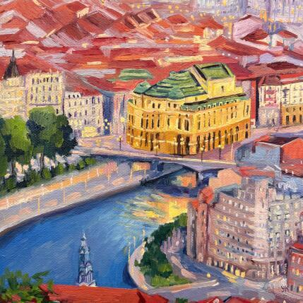 Peinture La vue aérienne de Teatro Arriaga par Kochevykh Yulia | Tableau Impressionnisme Huile Architecture, Paysages, Urbain
