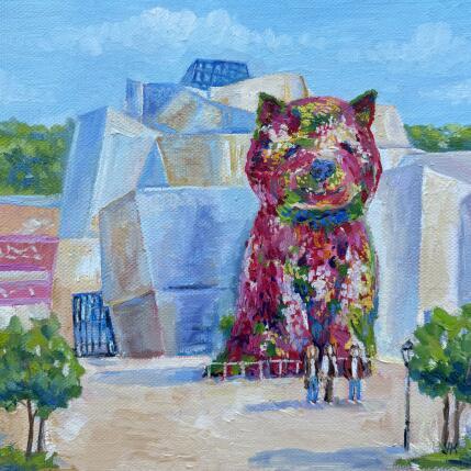 Peinture Le chiot fleuri près du musée par Kochevykh Yulia | Tableau Figuratif Huile Animaux, Architecture, Urbain