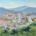Peinture Panorama de Bilbao par Kochevykh Yulia | Tableau Réalisme Paysages Urbain Architecture Huile Papier