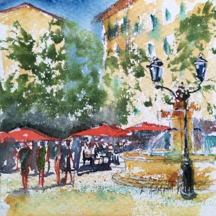 Painting Toulon, la fontaine by Hoffmann Elisabeth | Painting Figurative Watercolor Urban
