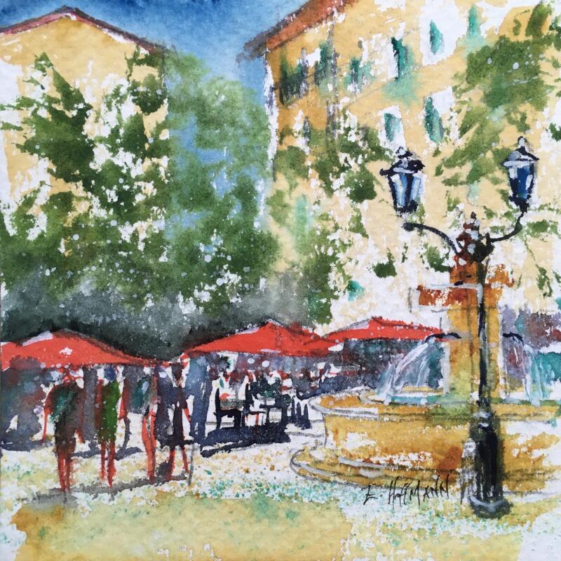 Painting Toulon, la fontaine  by Hoffmann Elisabeth | Painting Figurative Urban Watercolor