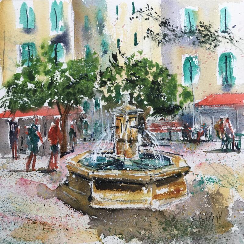 Painting La fontaine  by Hoffmann Elisabeth | Painting Figurative Urban Watercolor