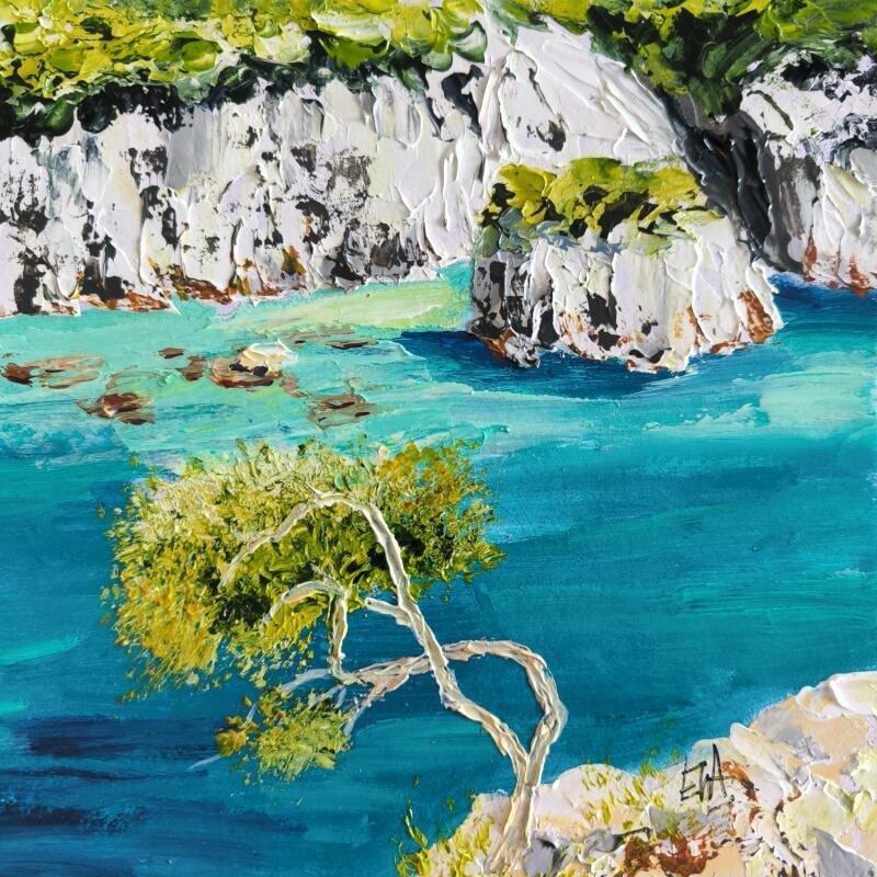 Painting Lumière de la calanque de Sugiton. by Rey Ewa | Painting Figurative Landscapes Acrylic
