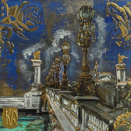 Peinture Paris la nuit  par Romanelli Karine | Tableau Figuratif Acrylique, Collage Paysages, Urbain