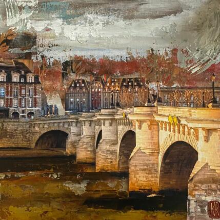 Painting La Seine aux reflets d’or by Romanelli Karine | Painting Figurative Acrylic, Gluing Landscapes, Urban