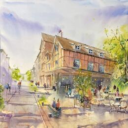 Painting Place de café à Troyes by Bailly Kévin  | Painting