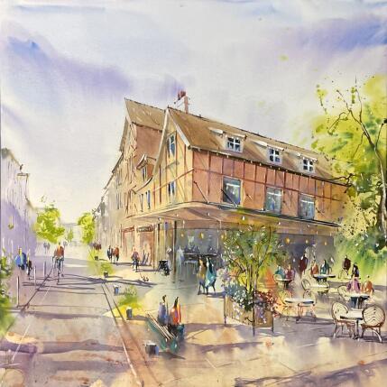 Painting Place de café à Troyes by Bailly Kévin  | Painting