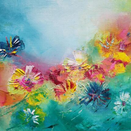 Peinture Fleurs et papillons par Levesque Emmanuelle | Tableau  Huile