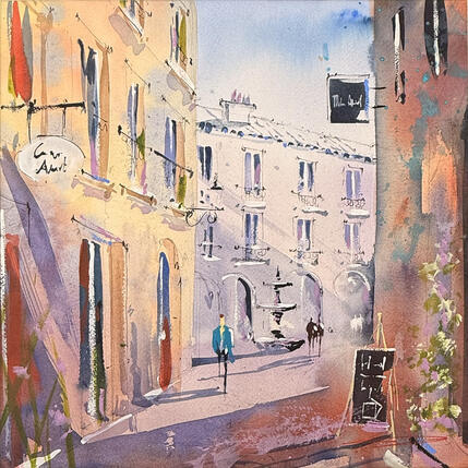 Gemälde la rue de l'argenterie en soiree von Bailly Kévin | Gemälde Figurativ Aquarell, Tinte Architektur, Urban