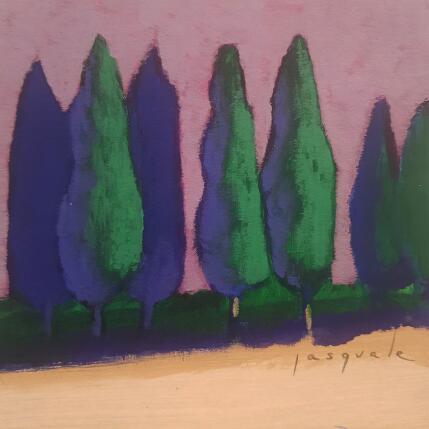 Painting Cyprès contre l'horizon by Pasquale | Painting Figurative Acrylic Architecture, Landscapes, Nature
