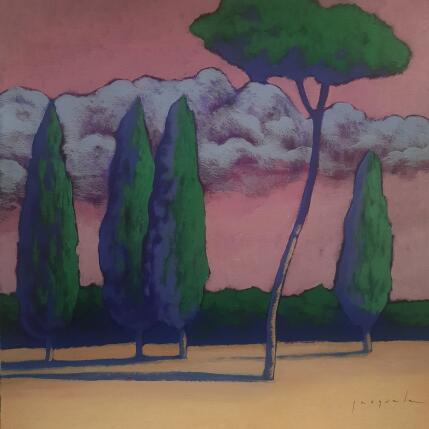 Painting Les cyprès et le vent by Pasquale | Painting Figurative Acrylic Architecture, Landscapes, Nature