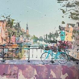 Painting gentle pedals in the morning light by Rodrigues Bené | Painting Figurative Acrylic Urban