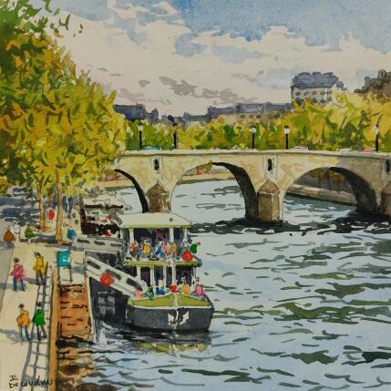 Peinture Péniches au Pont Marie par Decoudun Jean charles | Tableau Figuratif Aquarelle Urbain