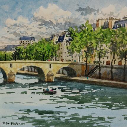Peinture L'île Saint Louis par Decoudun Jean charles | Tableau Figuratif Aquarelle Urbain