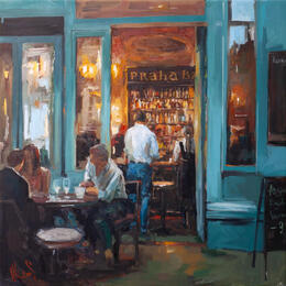 Pintura Evening Light – Prague Café por Klemens Alexandr | Pintura