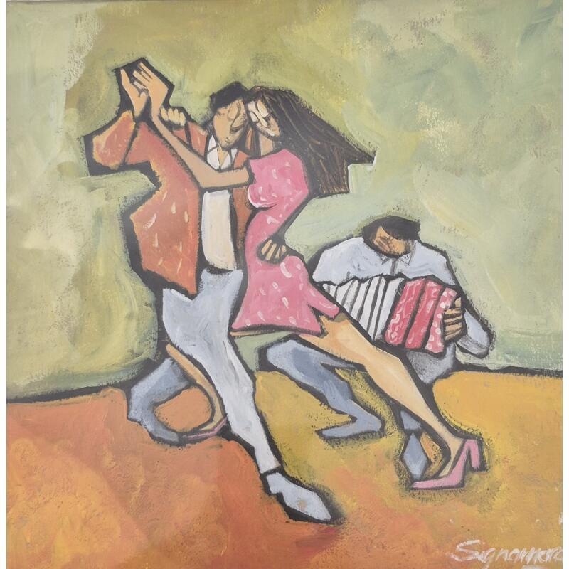 Peinture Tango & Baudoueon par Signamarcheix Bernard | Tableau Art naïf Acrylique Encre Pastel